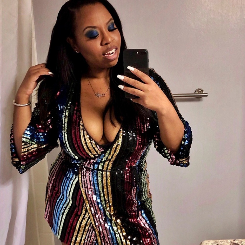 BooHoo Rainbow Sequin Wrap Dress (US 12/UK16)
